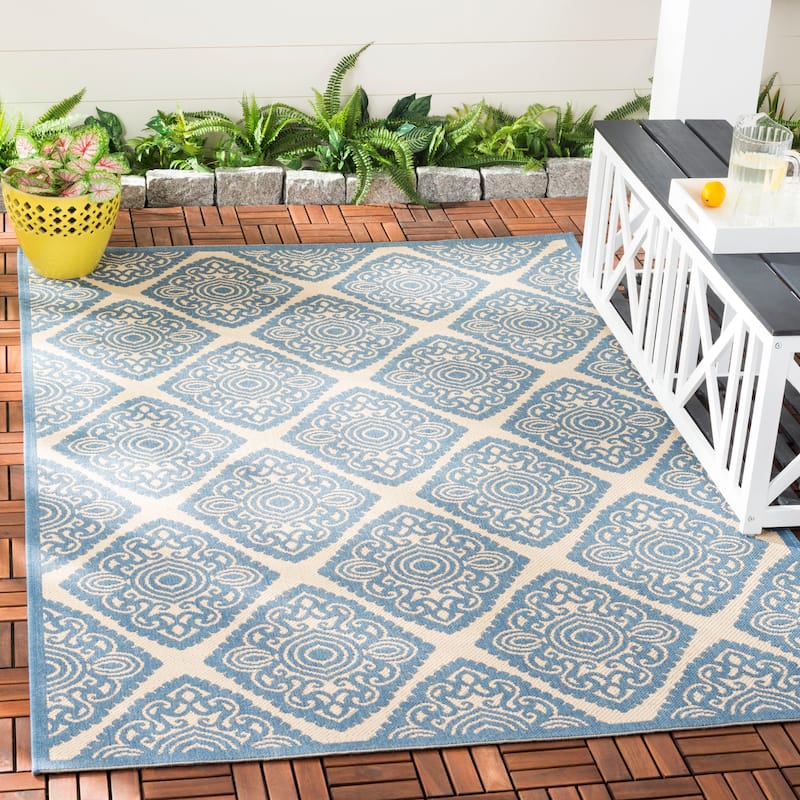 SAFAVIEH Beach House Phyllis Indoor/ Outdoor Waterproof Patio Backyard Rug - 4' x 6' - Cream/Blue