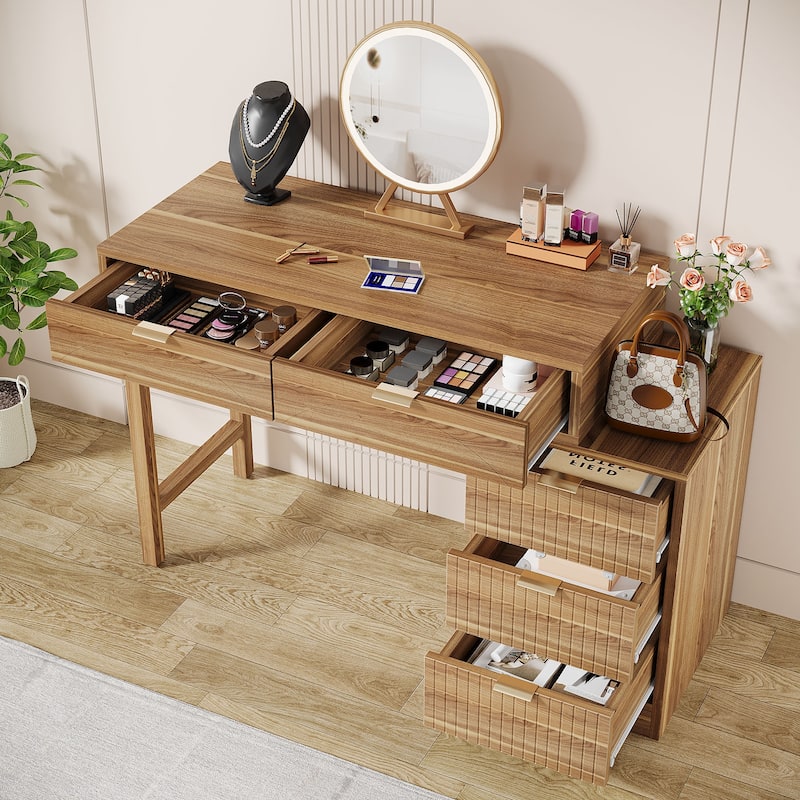 Modern Wood Makeup Vanity Desk Table with 5 Storage Drawers
