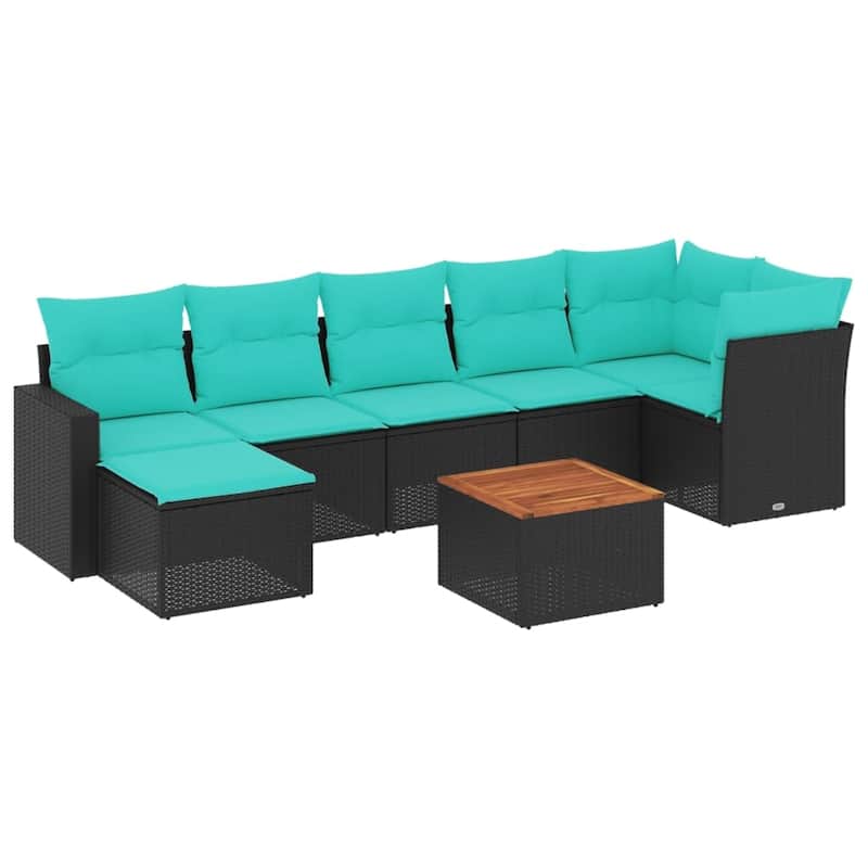 vidaXL 8 Piece Patio Sofa Set with Cushions Black Poly Rattan - 24.4 x 24.4 x 27.2 (W x D x H)