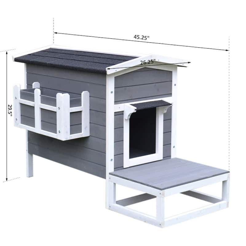 Wooden Cat House- Chic Outdoor Retreat Deluxe Dark Gray and White - 45.25"L x 26.25"W x 29.5"H
