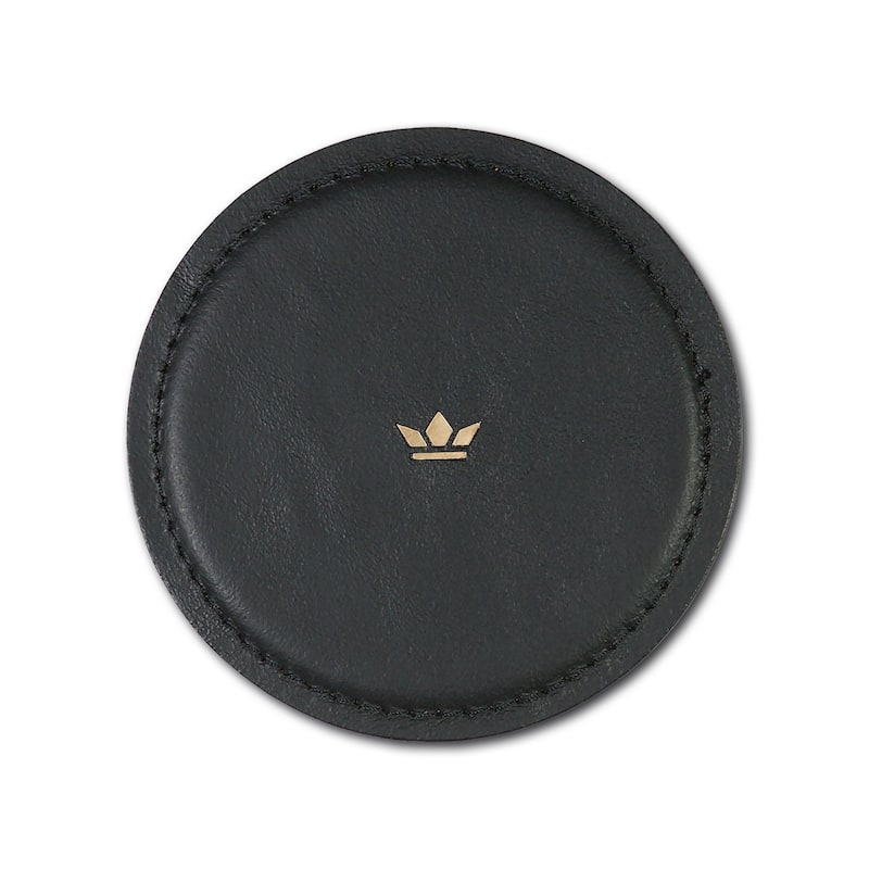 Set of 4 Black Leather Coasters Dia 3.9" - Black