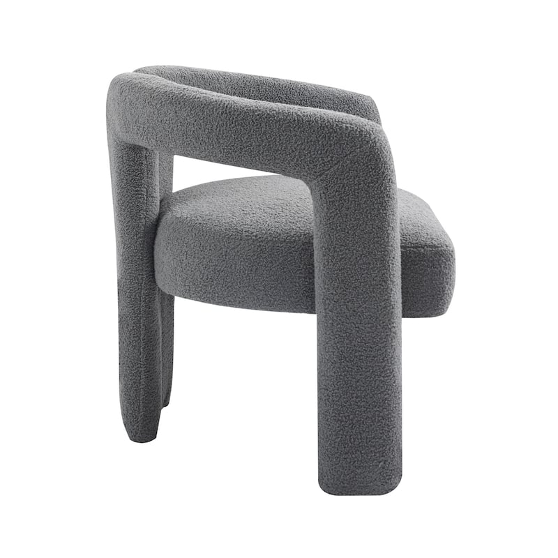 Grey Teddy Modern Design Dining Chair, Open-Back Accent Chairs, Barrel Chair Upholstered Armchair for Dining Room Living Room