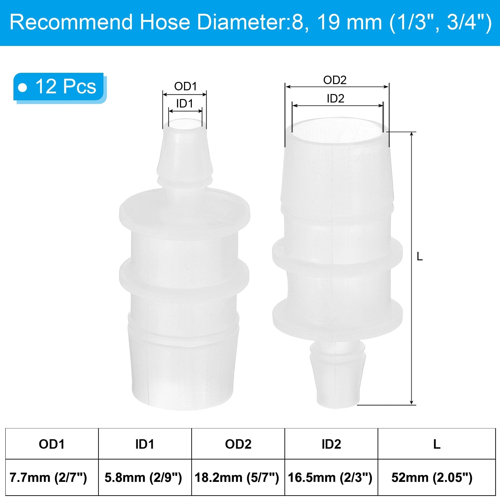 2/5" to 1/2" 6 Pcs Plastic Hose Barb Fittings for Water Air Aquarium System