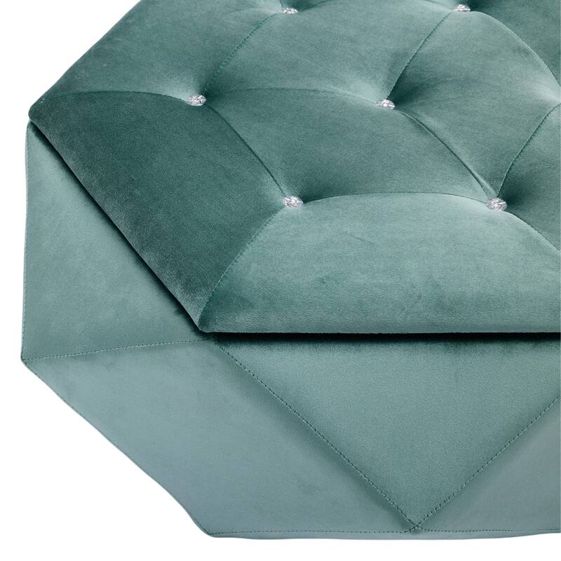 Velvet Polygon Ottoman with Diamond Lid, Multi-Functional Tufted Stroage Ottoman for Bedroom Entryway Foot Rest Stool