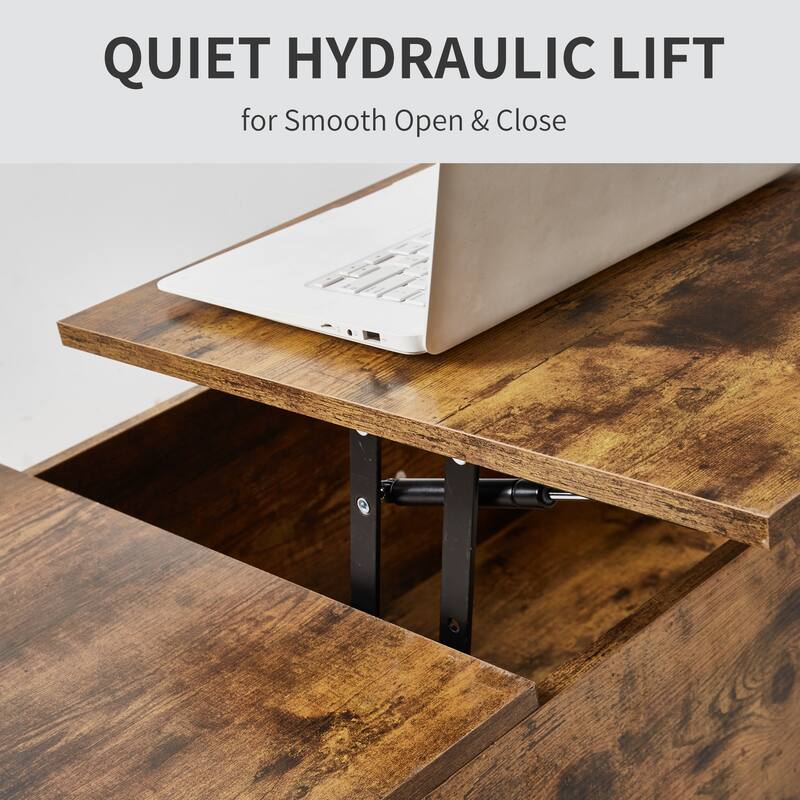 New Adjustable Top Coffee Table in Walnut or Grey, Rectangle Living Room Desk with Storage