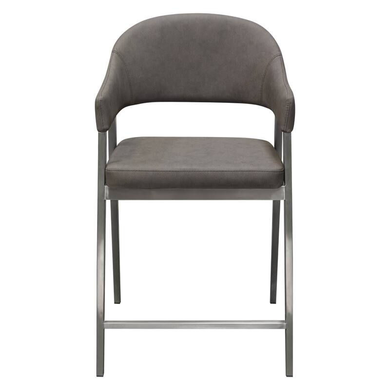 Arie Counter Height Chair Set of 2, Gray Faux Leather Seat and Back