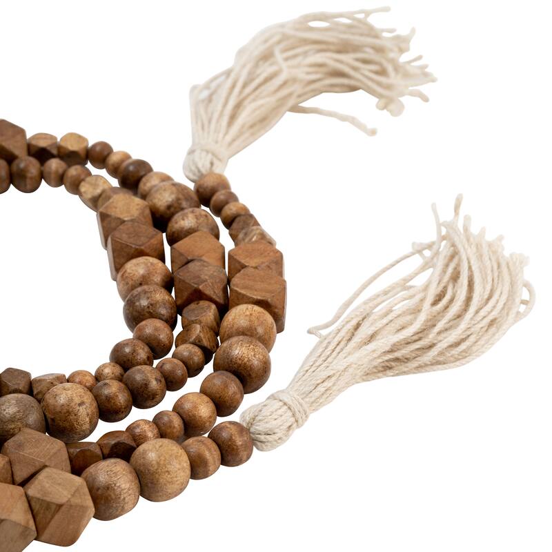 84"Lx1" Diameter Beads on Natural Jute, Wood Beaded Garland, Brown Finish, Decorative Wood Beads for Rustic Home Decor
