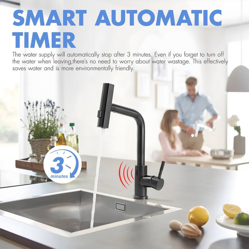 Single Handle 14.5 in. Pull Out Sprayer Touchless Kitchen Faucet with 360° Swivel Spout 1-Hole Basin Sink Tap