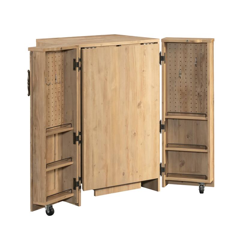 Engineered Wood Transitional Craft Station with Adjustable and Fixed Shelves, Brown - 23.47" W × 22.36" D × 35.98" H