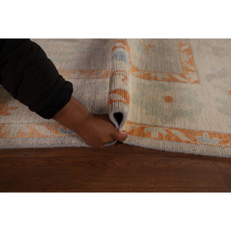 Blue Oushak Turkish Area Rug Handmade Vegetable Dye Wool Carpet - 6'1" x 11'6"