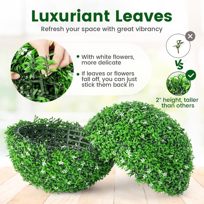 Gymax 2 PCS Artificial White Flower Grass Topiary Balls 19'' Faux