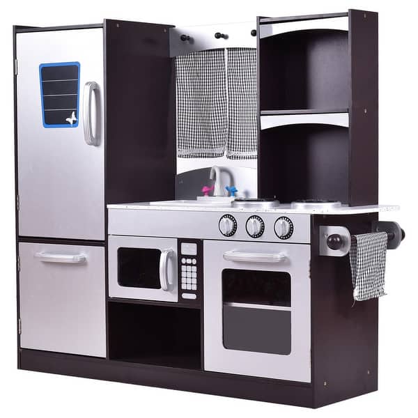 slide 2 of 13, Enhanced Children's Wooden Pretend Play Kitchen Cooking Set for Creative Fun - 38.2" x 11.8" x 37.4"