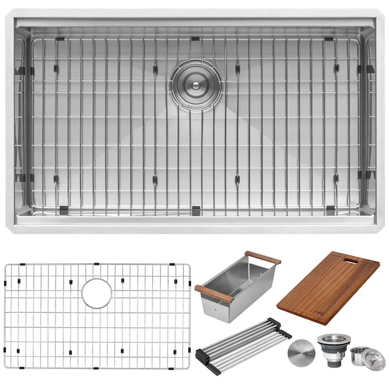 Ruvati 30-inch Workstation Rounded Corners Undermount Ledge Kitchen Sink with Accessories - 30 x 19 - 30 x 19