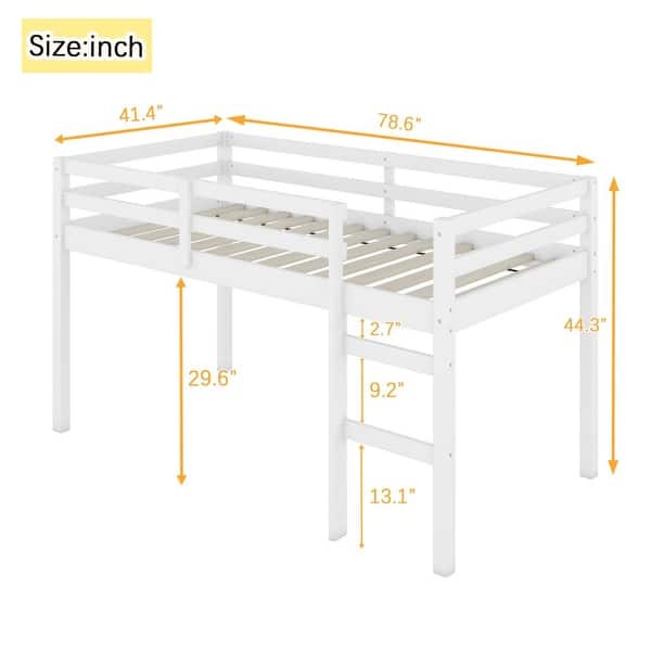 Rubber Wooden Twin Loft Bed with Ladder