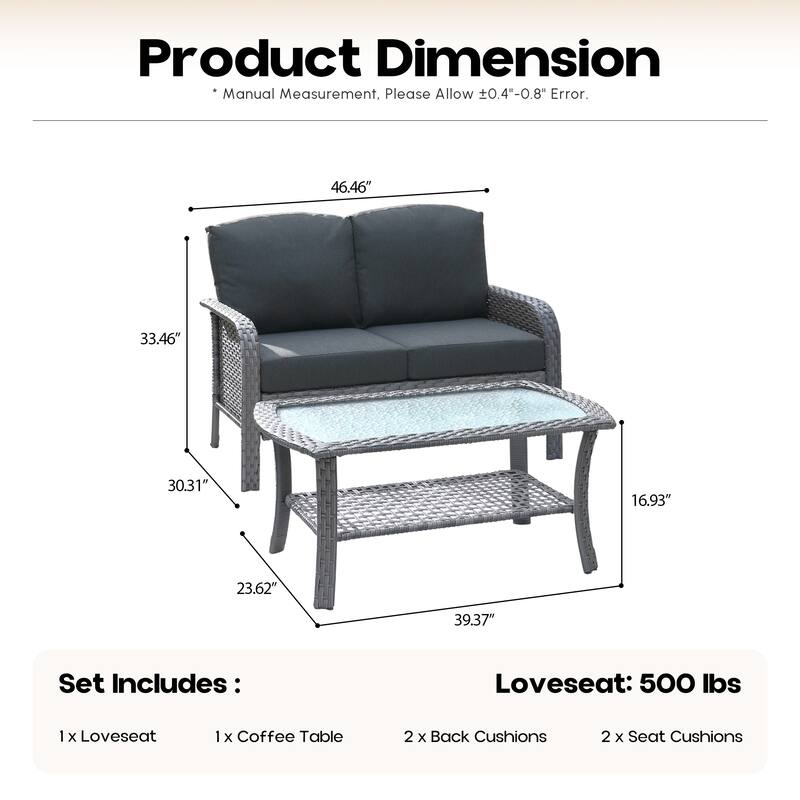 XIZZI 2-Piece Outdoor Wicker Loveseat with Coffee Table