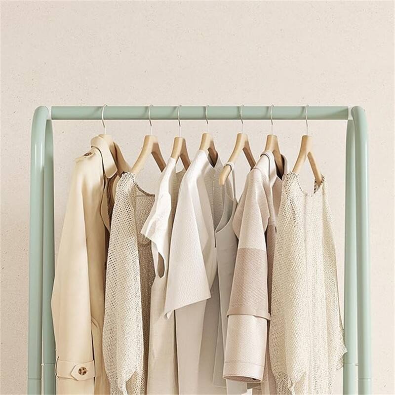 Metal Clothing Coat Rail with Double Layer Shelf for Storing Clothes - 13.8"D x 24.4"W x 62"H