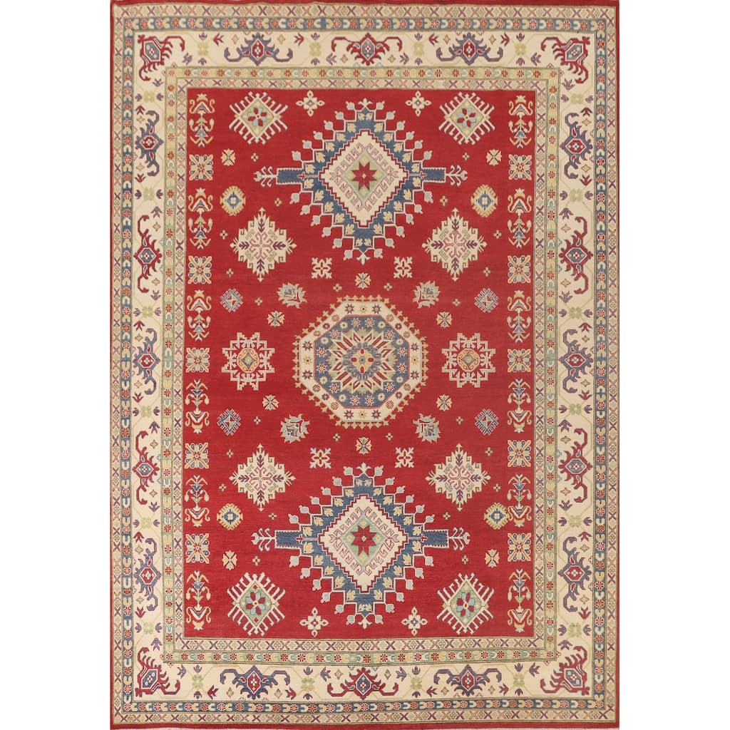 Red Kazak Area Rug Hand-Knotted Traditional Wool Carpet - 8'10"x 11'8"
