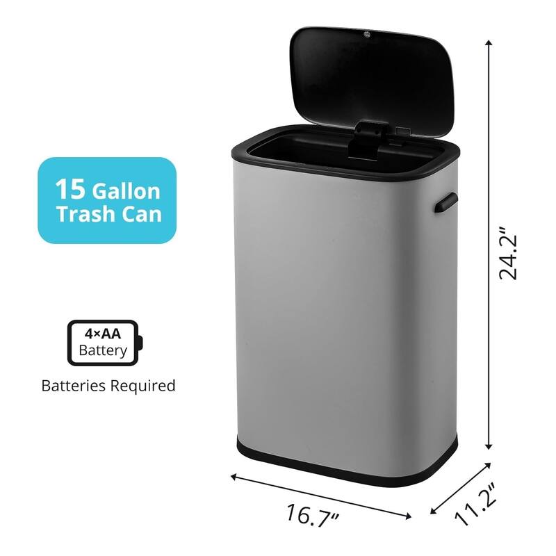 15 Gallon Motion Sensor Trash Can Lid, 55L Motion Sensor Stainless Steel Trash Can for Kitchen and Office (without liner)