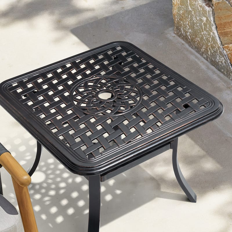 Pellebant Outdoor Square Cast Aluminum Small Table with Umbrella Hole - 24.02"Lx24.02"Wx17.52"H