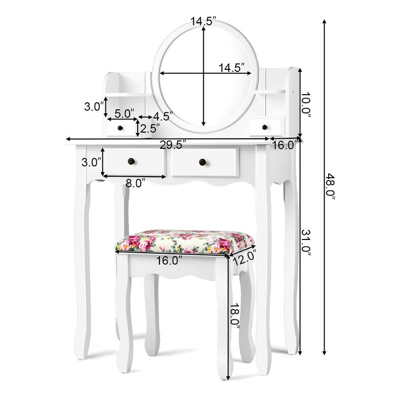 Costway Makeup Vanity Table Drawers Oval Dressing Table Kids Gift