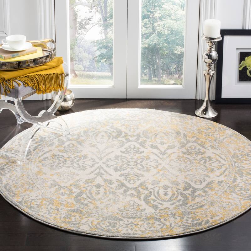 SAFAVIEH Evoke Jennifer Distressed Vintage Boho Rug - 5'3" Round - Ivory/Grey