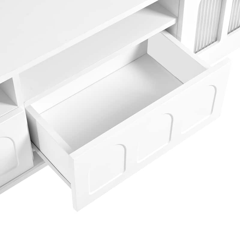 LED TV Stand for Living Room, Entertainment Center for TVs Up to 80" with Wood Legs, Storage Media Console with 2 Drawers