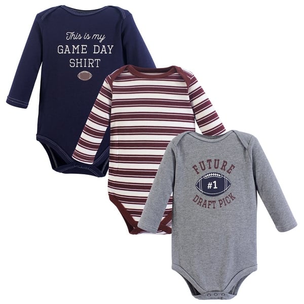 slide 1 of 1, Hudson Baby Infant Boy Cotton Long-Sleeve Bodysuits, 3pk, Football 0-3 Months - Blue Football