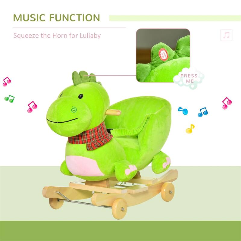 Plush Dragon and Dinosaur 2 in 1 Rocking and Rolling Ride On Toy with Music for Toddlers 18 to 36 Months