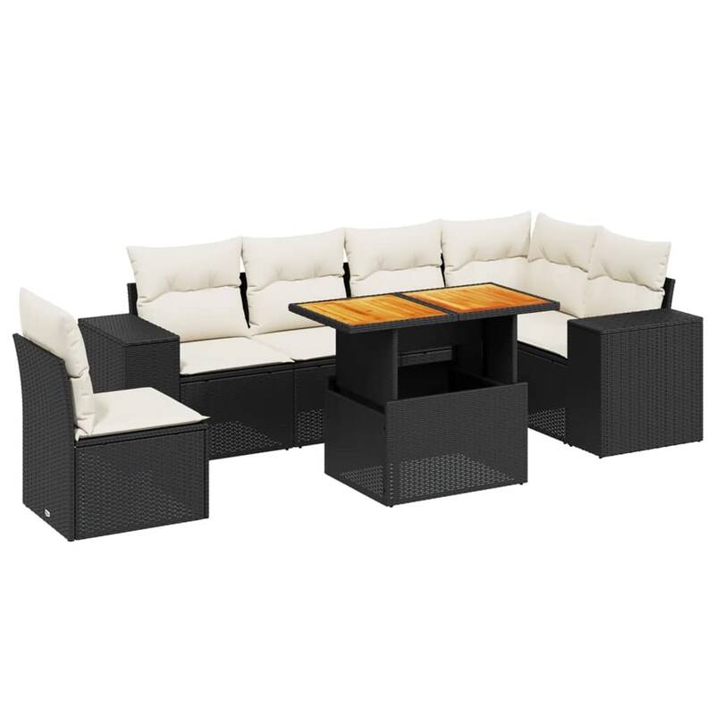 vidaXL Patio Sofa Set with Cushions Table and Modular Sofas 7 Piece Poly Rattan