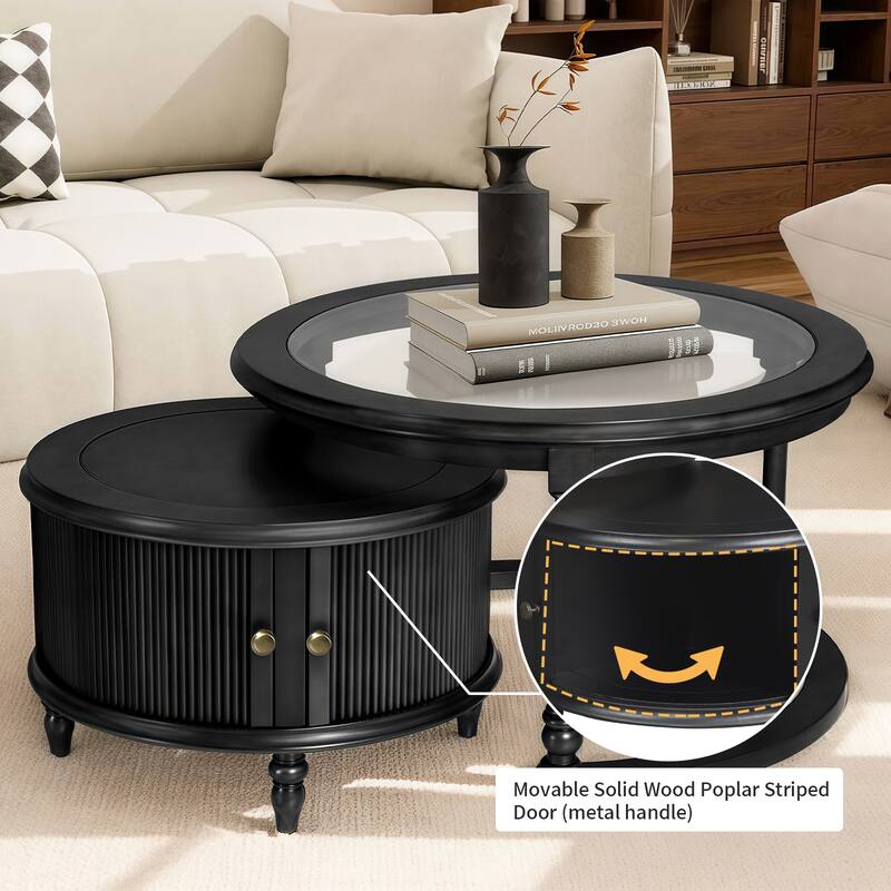Contemporary Stackable Coffee Tables – Tempered Glass & Solid Wood Combination