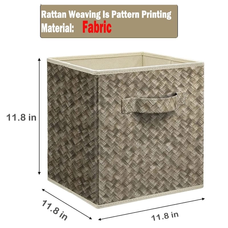 Brown Cotton Foldable Storage Cubes Set of 6 with Handles - 11.8 x 11.8 x 11.8 inches