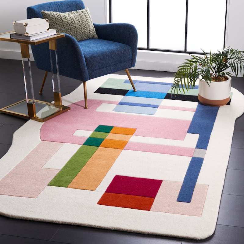 SAFAVIEH Handmade Fifth Avenue Bibica Modern Abstract New Zealand - 8' x 10' - Ivory/Pink - Rectangle