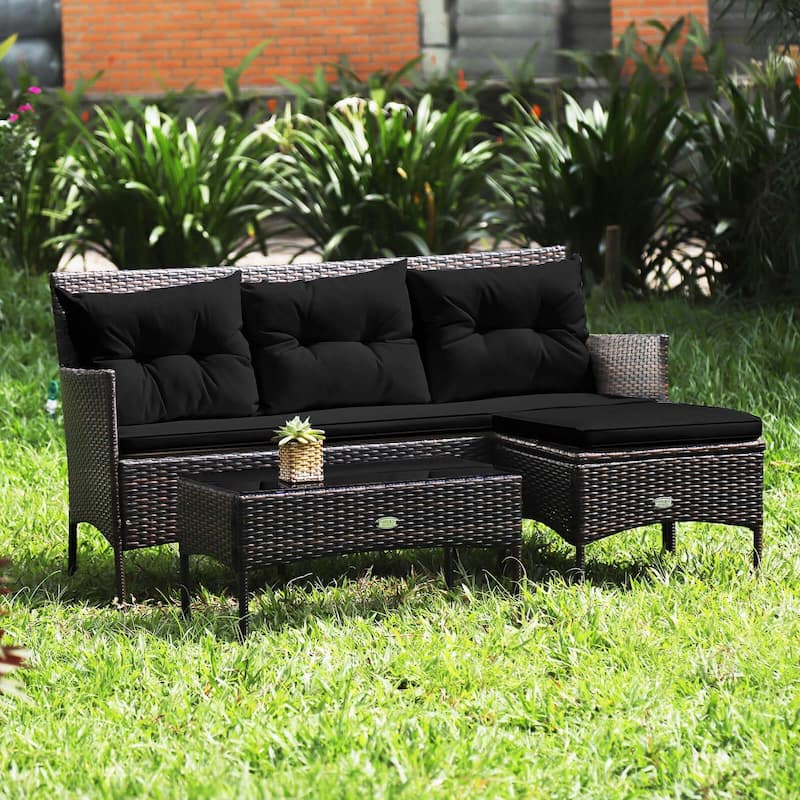 Costway 3PCS Patio Rattan Furniture Set 3-Seat Sofa Cushioned Table - See details