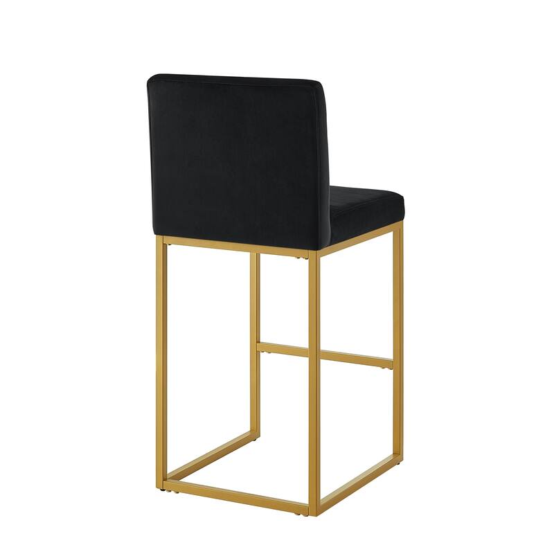 Counter Height Bar Stools Set of 2, Velvet Upholstered Bar Stools with Back, Breakfast Bar Chairs with Metal Footrest