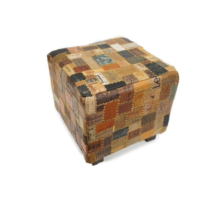 Home&Manor Daniella Leather Cube Pouf