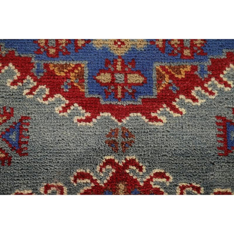 Geometric Heriz Serapi Indian Area Rug Hand-Knotted Blue Wool Carpet - 6'0" x 9'0"