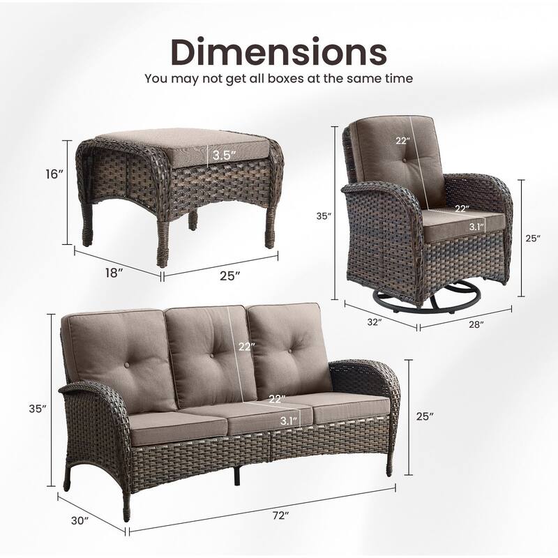 Gymojoy 5-Piece Outdoor Wicker Patio Furniture with 3 Seat Sofa & Swivel Chair, Coversation Set with Water Resistant Cushions