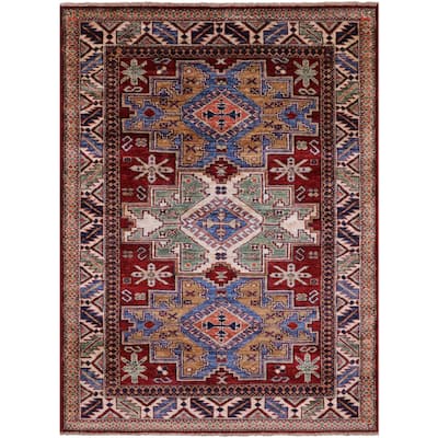 Golden Nile Red Super Kazak Hand Knotted Wool Rug - 4' 2" X 5' 6"