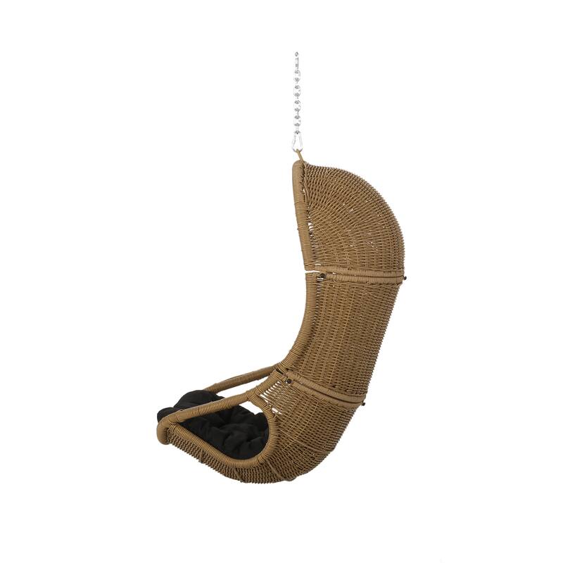 Roomfitters Hanging Wicker Egg Chair, Teardrop Rattan Swing Seat with Plush Dark Grey Cushion and Steel Chain for Patio, Natural