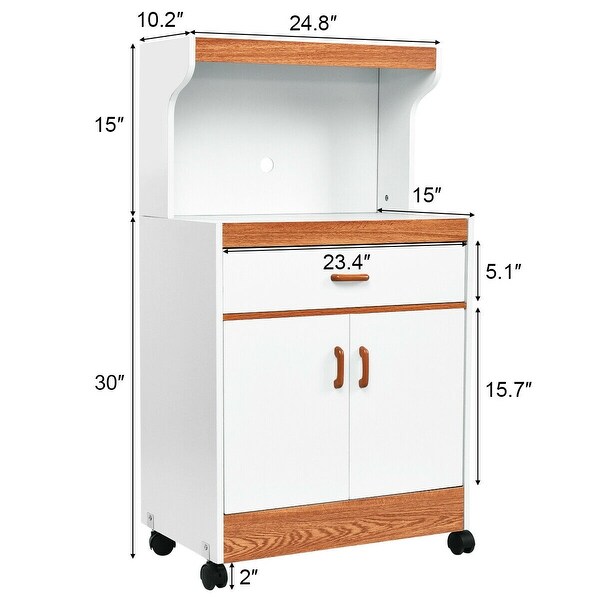 Microwave Cart Stand With Drawer And Two Doors Cabinet Storage Shelves Rolling Home Garden Kitchen Islands Kitchen Carts