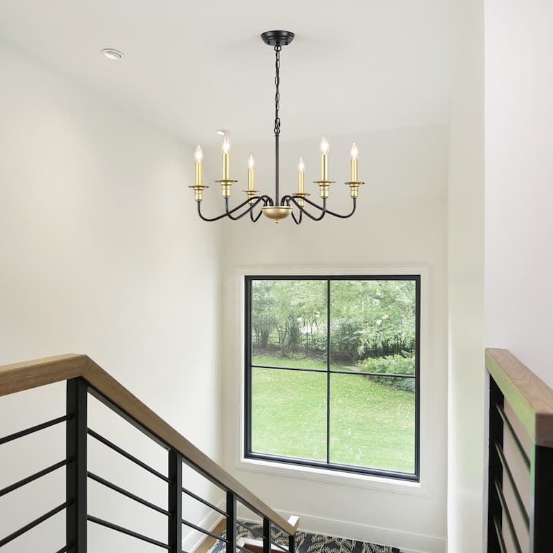 6-Light W25.59" x H72.8" Rustic Dining Area Chandelier for Kitchen