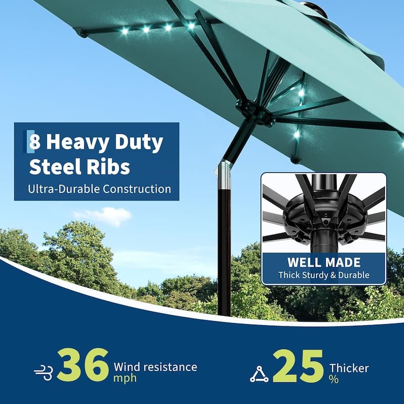 9 FT Outdoor Table Patio Umbrella, Waterproof UV Protection with Solar Lights