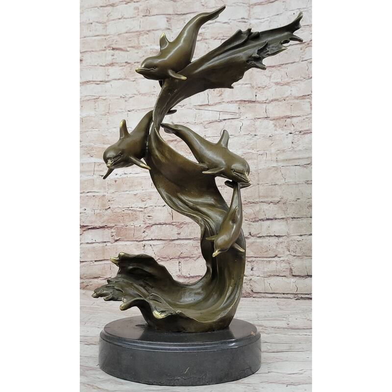 Hand Made Original American Artist Williams Four Imitative Dolphins Swimming Bronze Statue