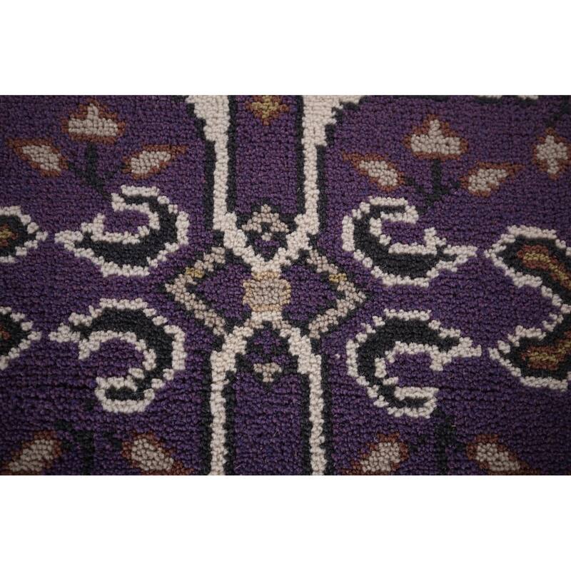 Purple & Ivory Oushak Indian Runner Rug Hand-Knotted Wool Carpet - 2'6"x 9'8"