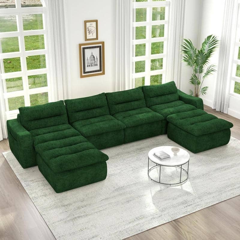 No Assembly Modular Beanbag Sofa, Lazy Comfort Style, for Living Room - Green