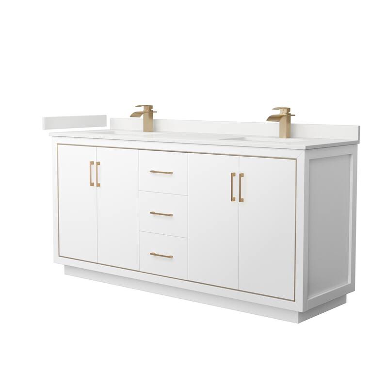 Wyndham Collection WCF111172D-QTZ-UNSMXX Icon 72" Free Standing Double - White / White Quartz Top / Satin Bronze Hardware