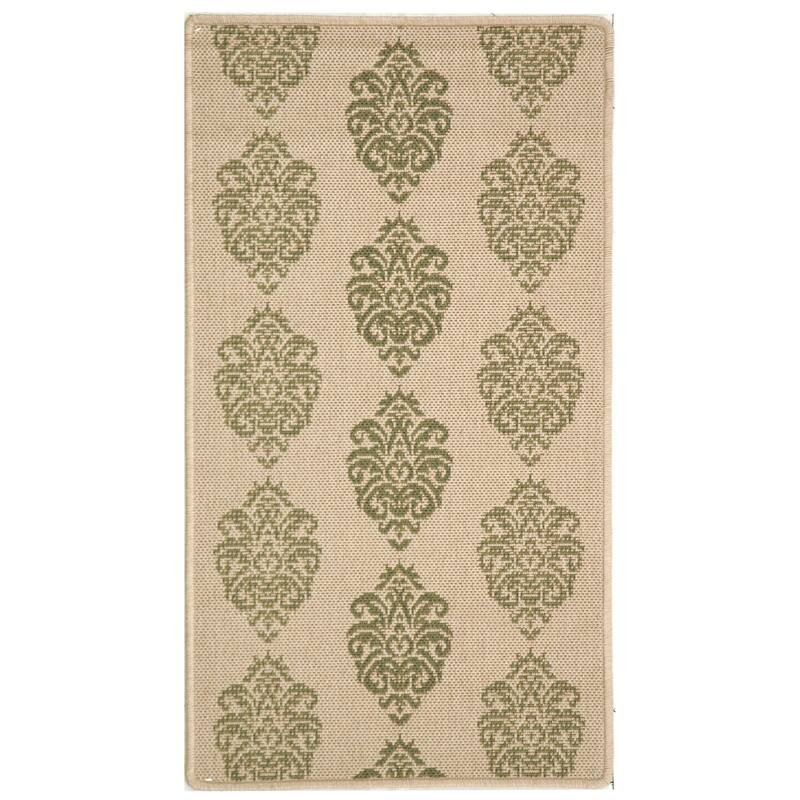 SAFAVIEH Courtyard Pauley Damask Indoor/ Outdoor Waterproof Patio Backyard Rug - 2'7" x 5' - Natural/Olive