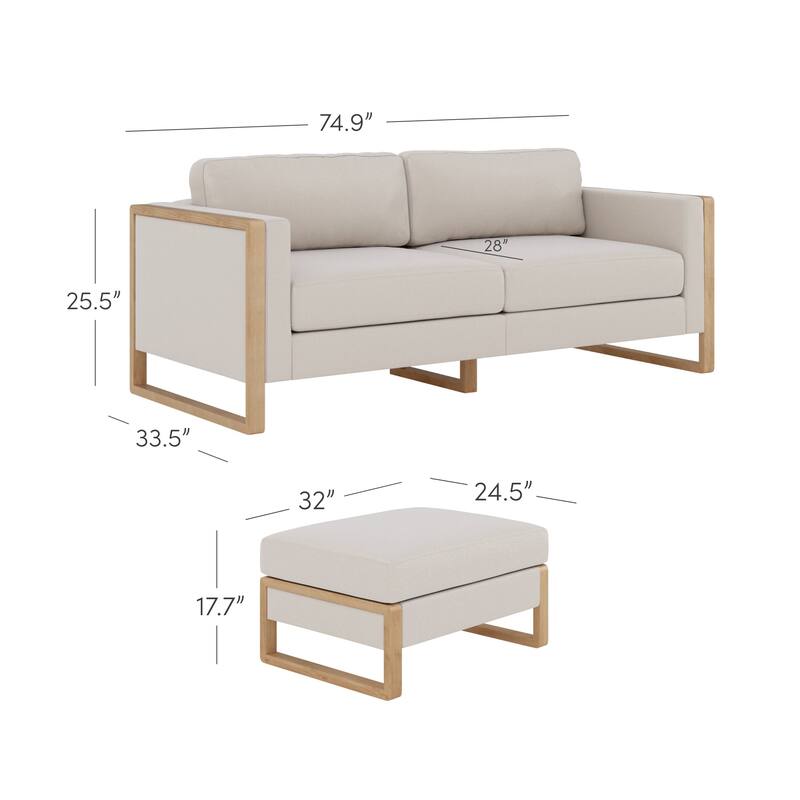 Madison Modern Upholstered Modular Sofa or Couch for Living Room with Solid Wood Legs