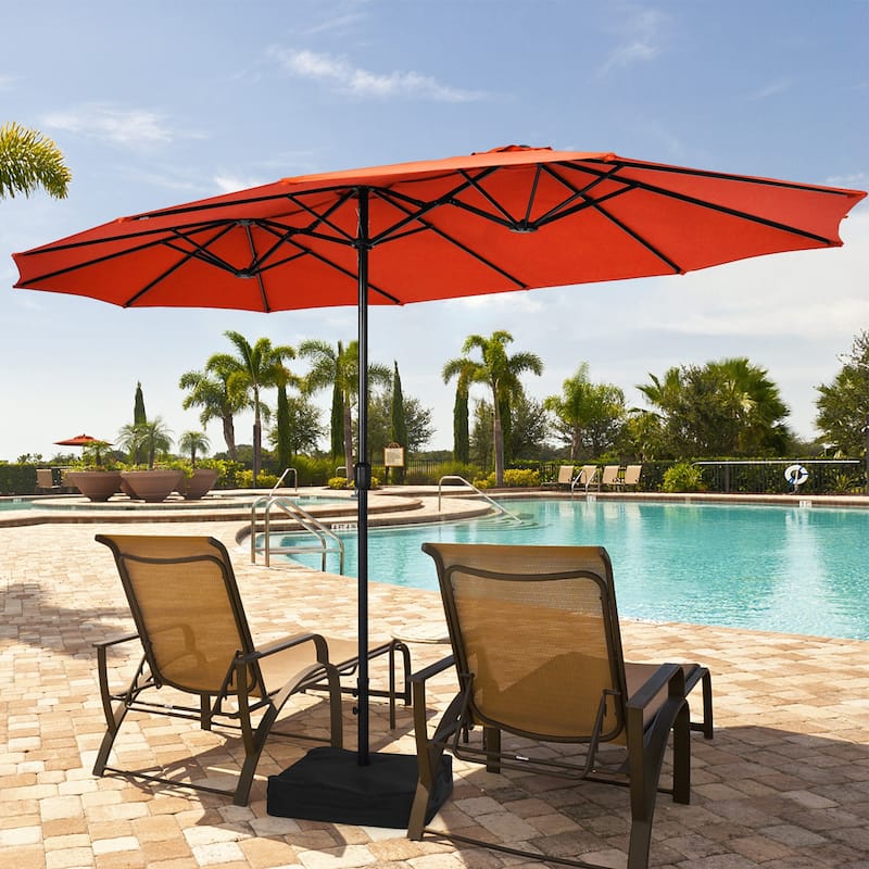 Gymax 15 ft Double-Sided Patio Twin Umbrella Extra-Large Market - Orange