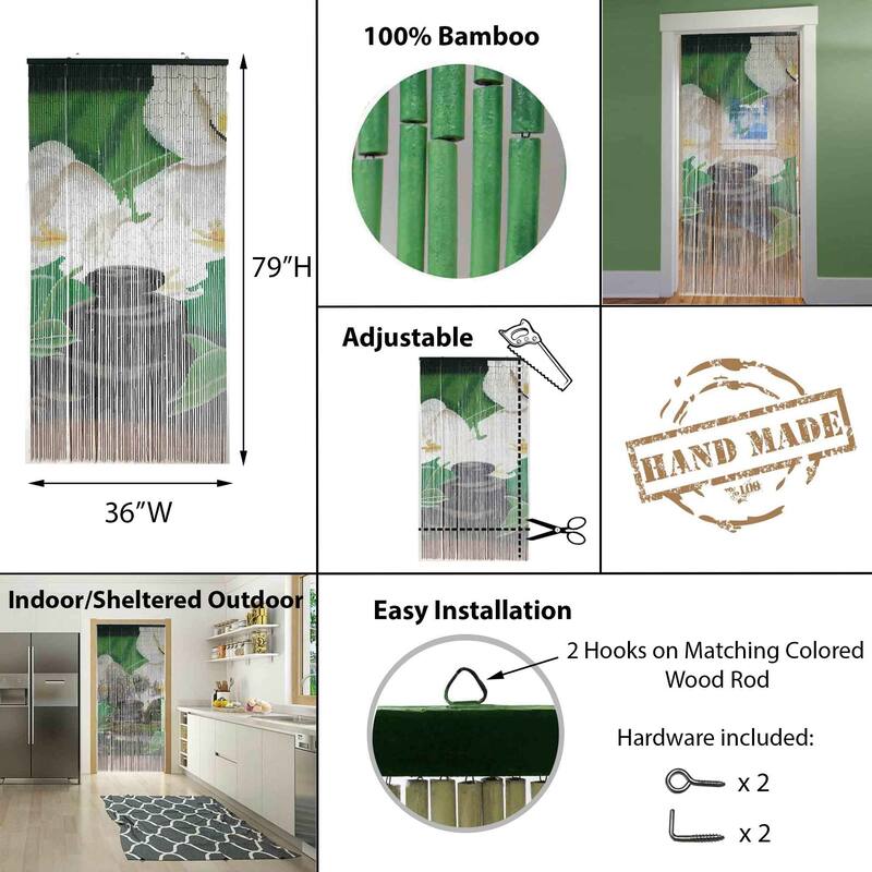 Bamboo Beaded Door Curtain 65 Strings 79" W x 36" W - 79" H x 36" W x 0.6" D